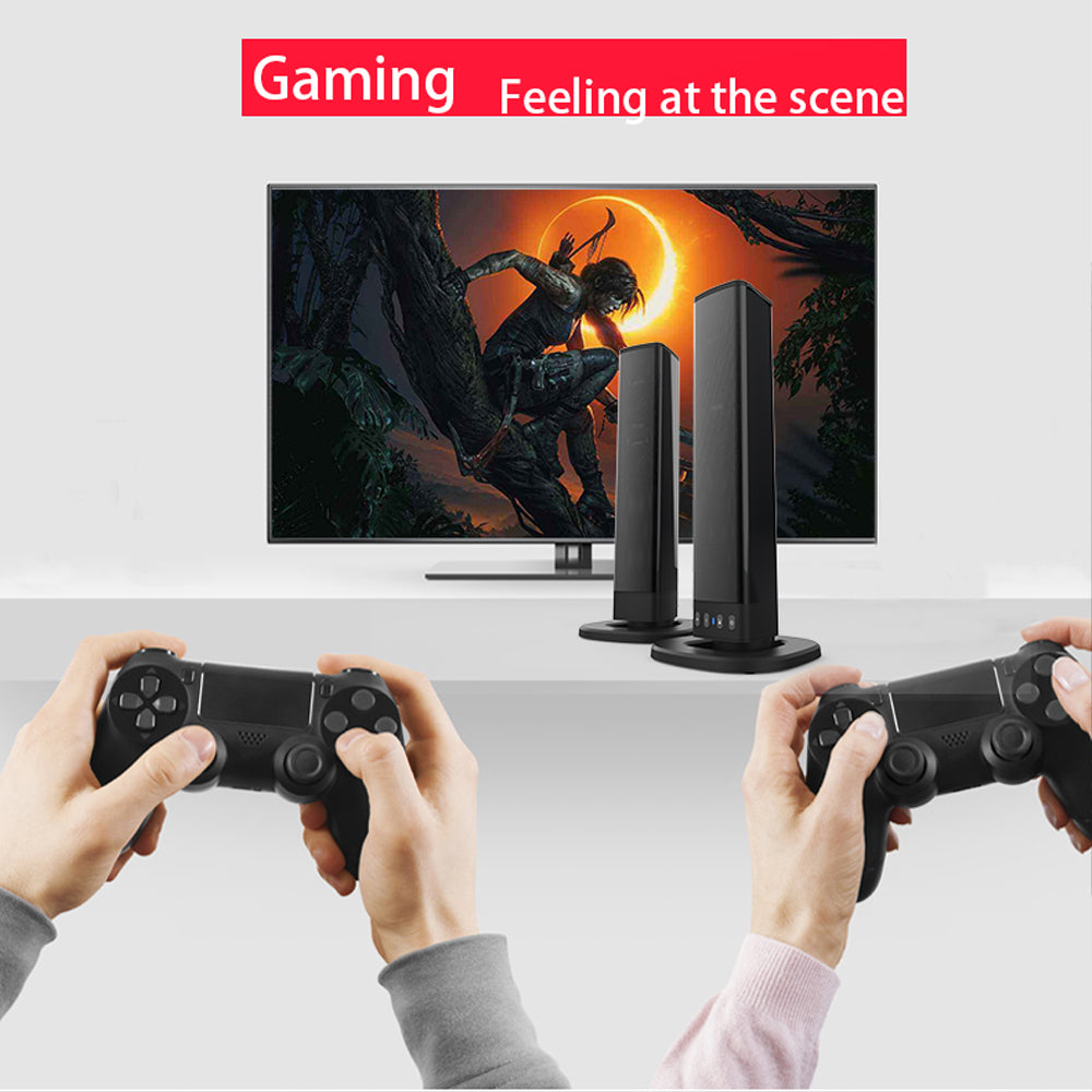 Separable All-in-One Home Theater Sound Bar, Surround Sound System TV Soundbar with 4pcs 5W Magnetic Speakers and 1pc Echo Tube, Supports Wireless, AUX Connection for PC/Gaming/Projectors, TWS, Black
