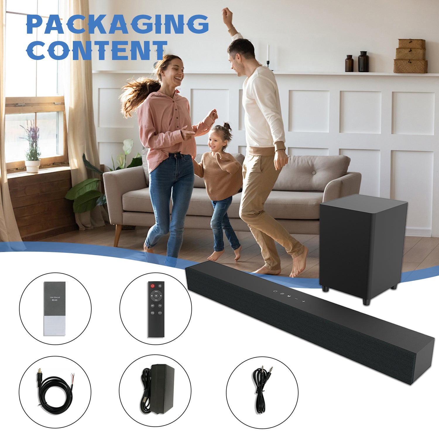 Bluetooth Soundbar With Subwoofer, 2.1 Heavy Bass Surround Sound System, TV Speaker, Home Theater Stereo, Bluetooth 5.0, AUX/USB/Optical/HD(ARC) Connection Audio Smartphone