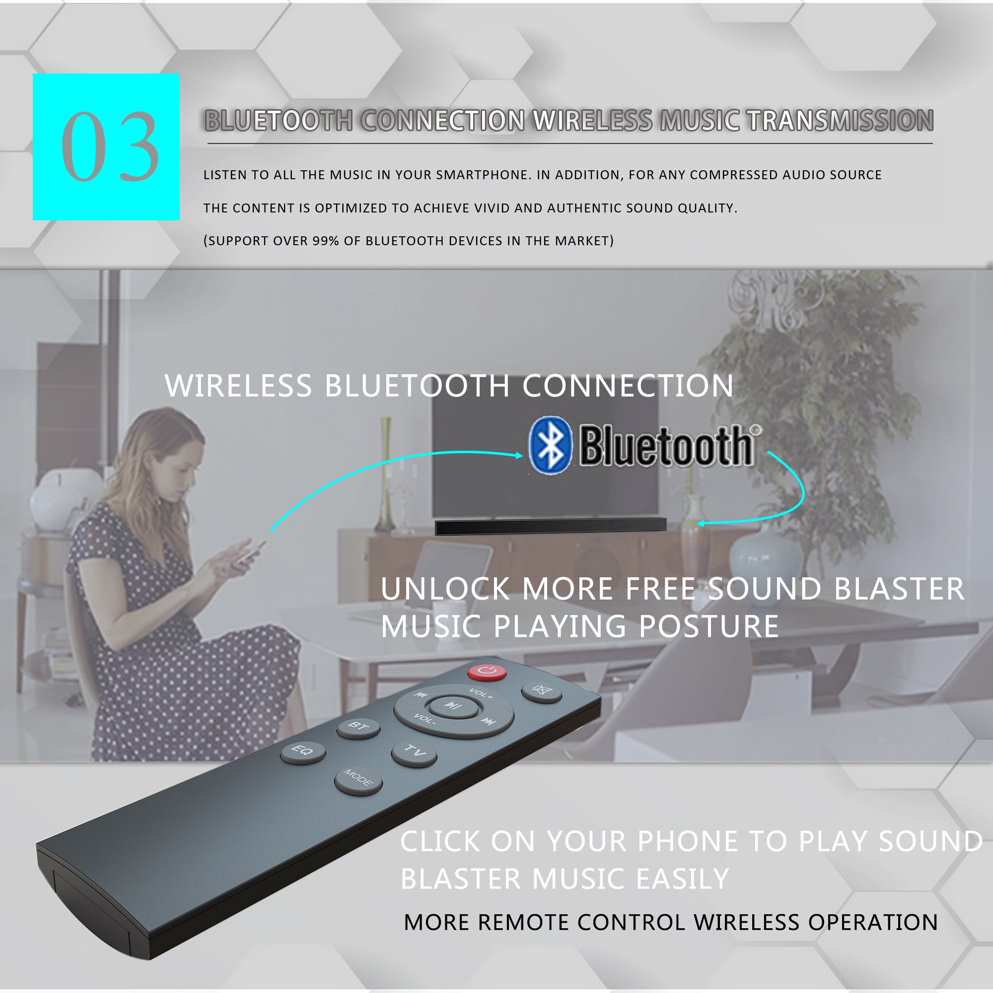 3D Surround Sound Bar Bluetooth Speaker Remote Control  Subwoofer, Low-Power Wireless Remote Control, TV Sound System, Portable Speaker, Home Theater Subwoofer