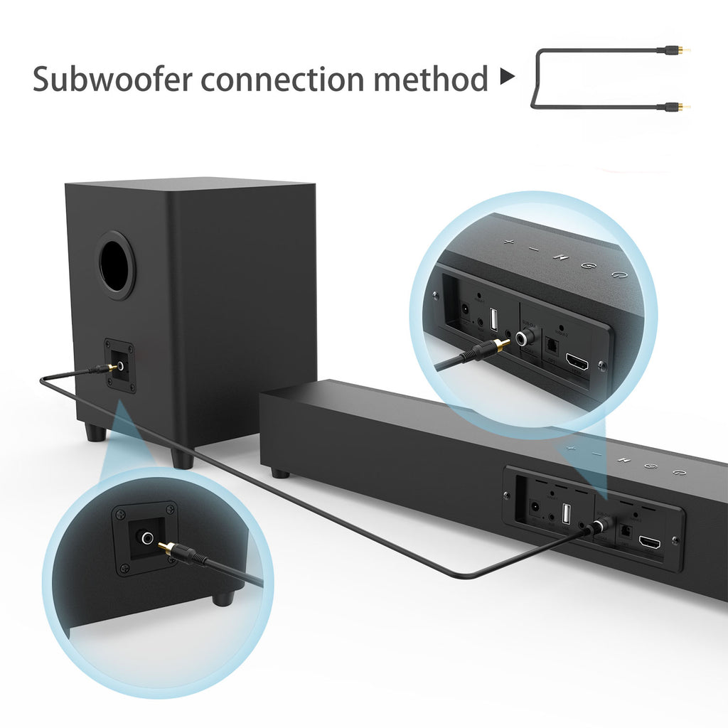 Bluetooth Soundbar With Subwoofer, 2.1 Heavy Bass Surround Sound System, TV Speaker, Home Theater Stereo, Bluetooth 5.0, AUX/USB/Optical/HD(ARC) Connection Audio Smartphone