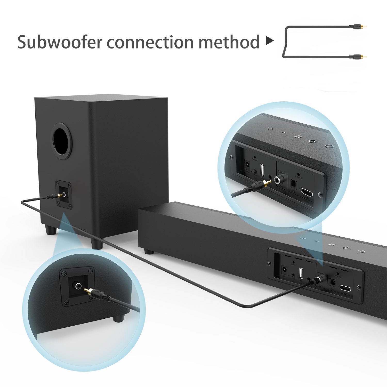 Bluetooth Soundbar With Subwoofer, 2.1 Heavy Bass Surround Sound System, TV Speaker, Home Theater Stereo, Bluetooth 5.0, AUX/USB/Optical/HD(ARC) Connection Audio Smartphone