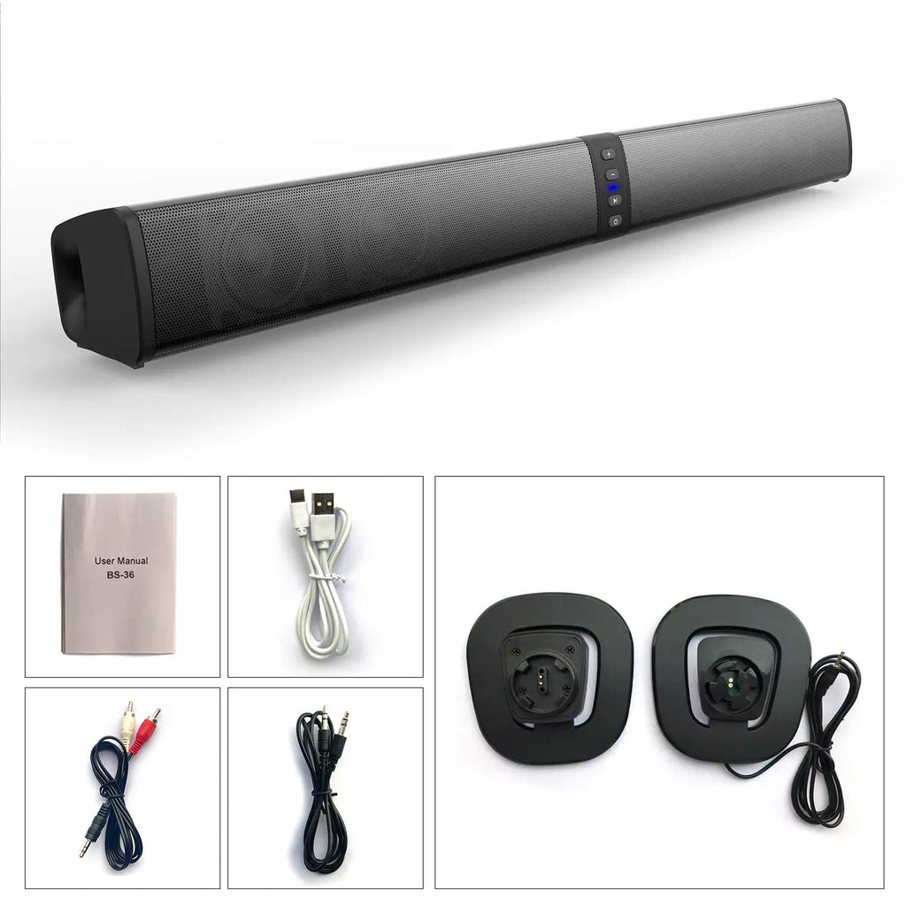 Separable All-in-One Home Theater Sound Bar, Surround Sound System TV Soundbar with 4pcs 5W Magnetic Speakers and 1pc Echo Tube, Supports Wireless, AUX Connection for PC/Gaming/Projectors, TWS, Black