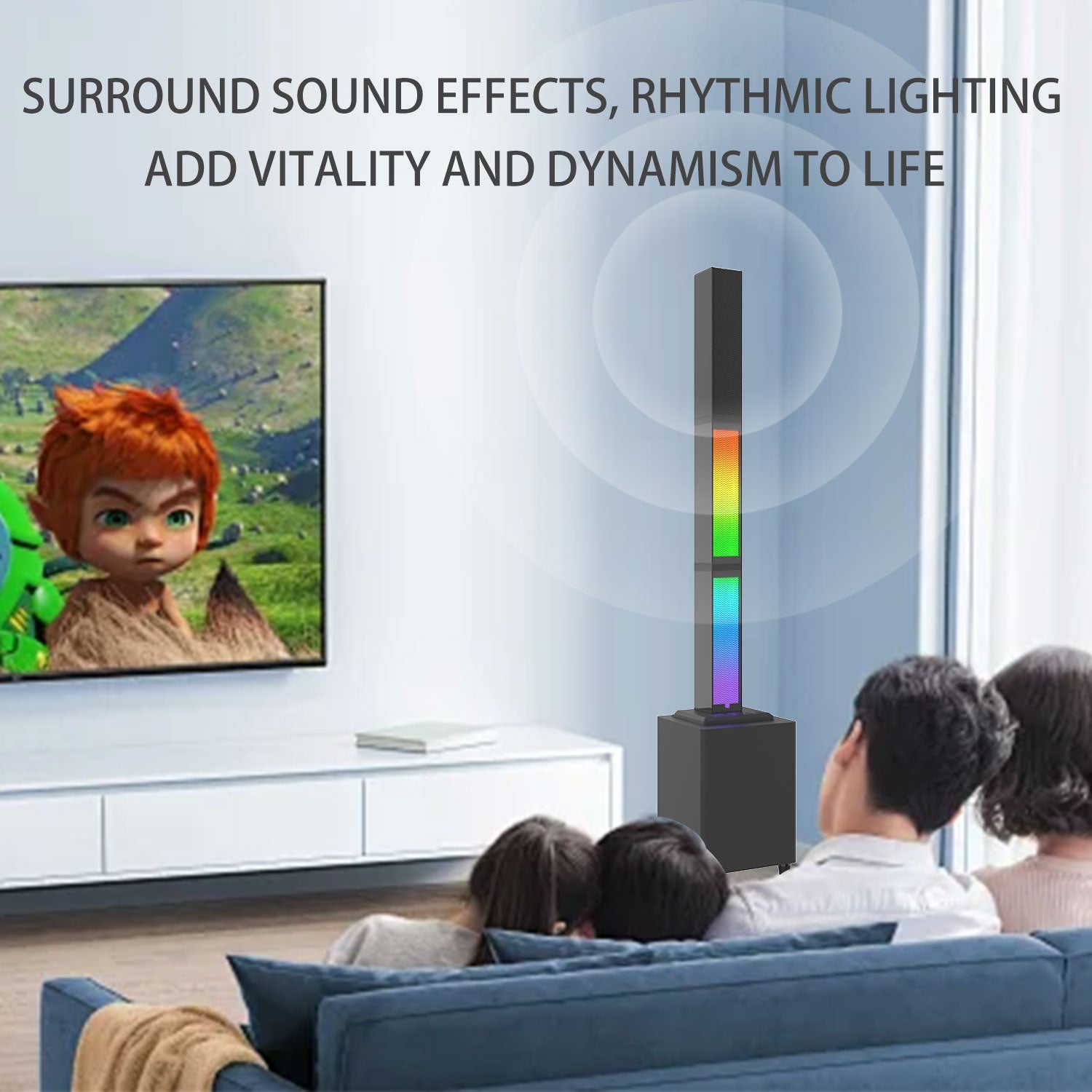 Bluetooth Soundbar With RGB Subwoofer,Heavy Bas  2.1Suround Sound System, Vertical TV speaker, Home Theater Stereo, Bluetooth 5.0, RCA/AUX/USB/HD(ARC)/Optical Connection