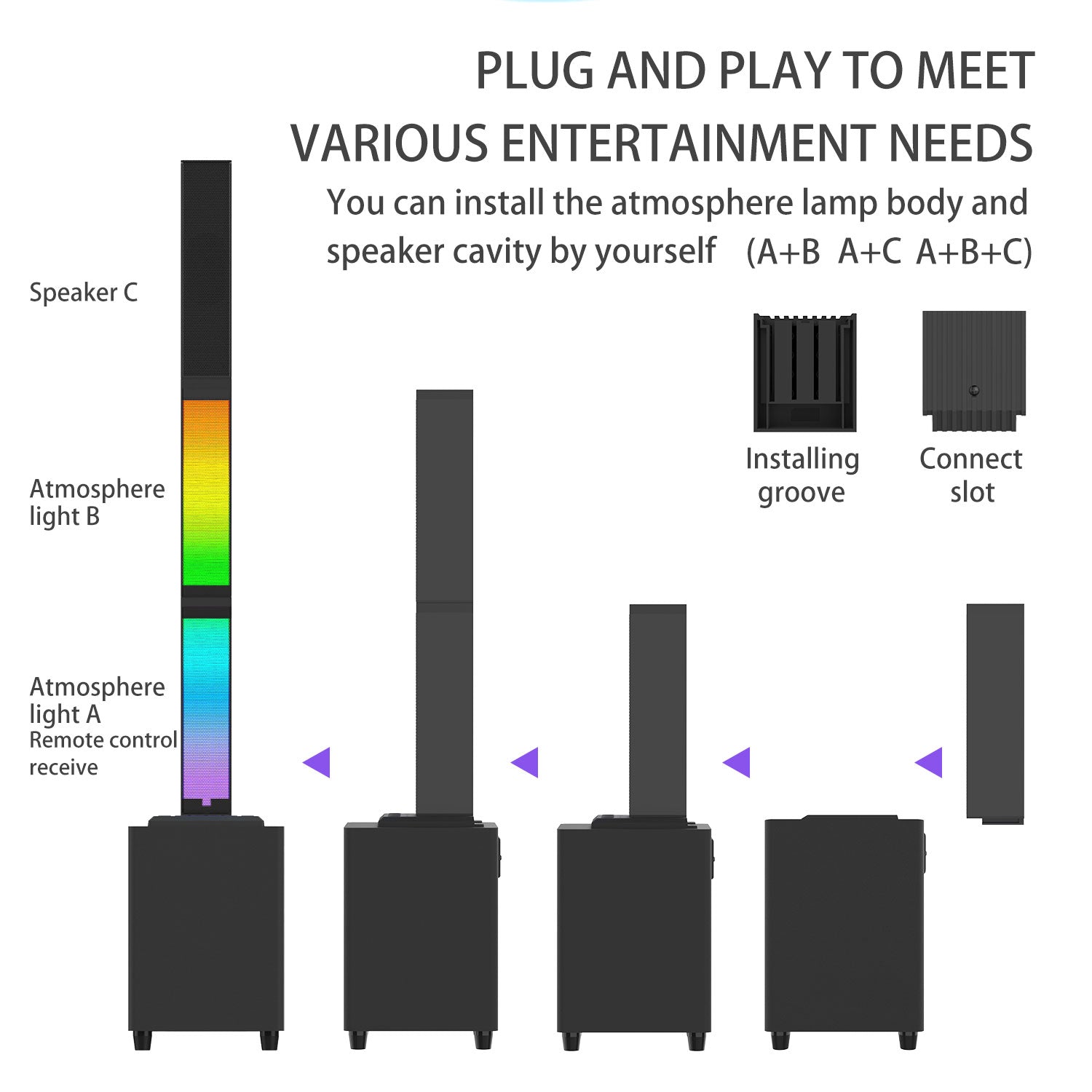 Bluetooth Soundbar With RGB Subwoofer,Heavy Bas  2.1Suround Sound System, Vertical TV speaker, Home Theater Stereo, Bluetooth 5.0, RCA/AUX/USB/HD(ARC)/Optical Connection