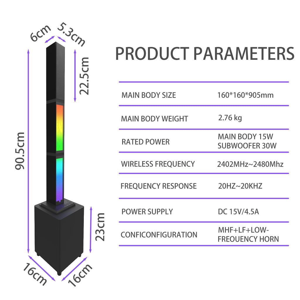 Bluetooth Soundbar With RGB Subwoofer,Heavy Bas  2.1Suround Sound System, Vertical TV speaker, Home Theater Stereo, Bluetooth 5.0, RCA/AUX/USB/HD(ARC)/Optical Connection