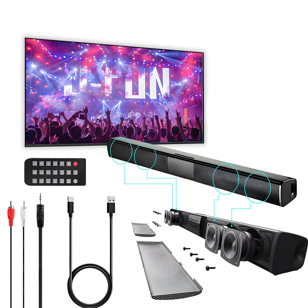 Soundbar Speakers, Bluetooth 5.3, Stereo Soundbar Surround Sound Home Cinema with Remote Control, Support RCA AUX TF-Card